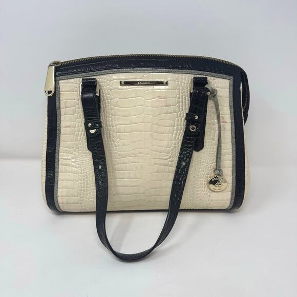 Brahmin Alice Carry All Shoulder Bag Tri Texture Ivory Gray Black Charm READ - Picture 1 of 14